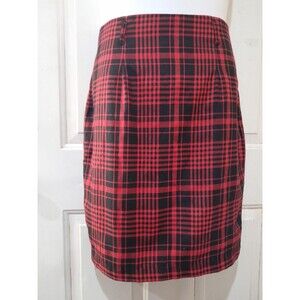 Vintage Maggie Lawrence Plaid Lined Skirt Size 12 Black Red, 1980s